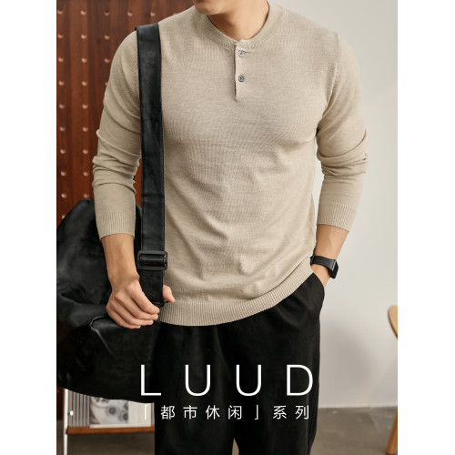 LUUD 老錢質感羊毛混紡修身內搭針織衫輕奢百搭亨利領長袖毛衣男
