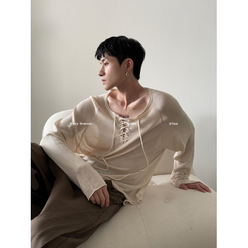 VERY FEWEST 純欲系綁帶微透長袖針織衫男女慵懶松弛感上衣防曬衫 VERY FEWEST 純欲系綁帶微透長袖針織衫男女慵懶松弛感上衣防曬衫