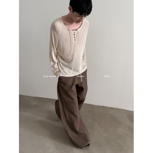 VERY FEWEST 純欲系綁帶微透長袖針織衫男女慵懶松弛感上衣防曬衫 VERY FEWEST 純欲系綁帶微透長袖針織衫男女慵懶松弛感上衣防曬衫