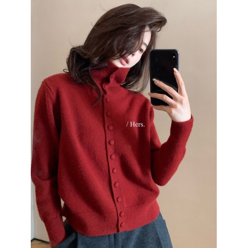 十三行女裝2025秋冬新款韓版洋氣百搭高領單排釦保暖針織衫毛衣