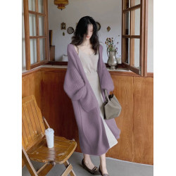 水貂絨毛衣女秋冬新款寬鬆慵嬾高級感氣質過膝中長款針織開衫外套