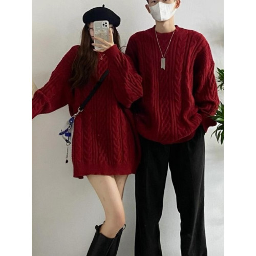 特大碼300斤情侶裝毛衣男女秋冬季本命年紅色慵嬾風針織衫上衣服2