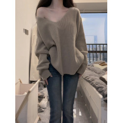 韓系v領針織毛衣女早春季2026新款慵懶風高級感寬鬆顯瘦氣質上衣