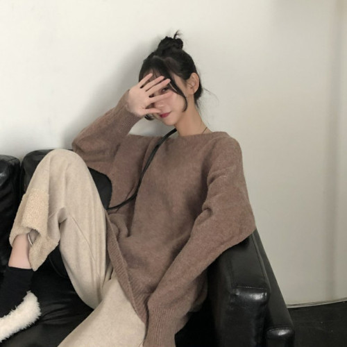 圓領毛衣女寬松內搭2025新款慵懶日系羊絨打底衫外穿秋冬加厚軟糯