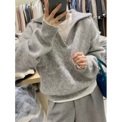 費爾島灰色v領針織毛衣女秋冬季2025新款慵嬾高級感外穿內搭上衣