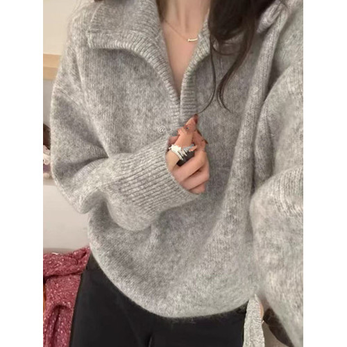 費爾島灰色v領針織毛衣女秋冬季2025新款慵嬾高級感外穿內搭上衣