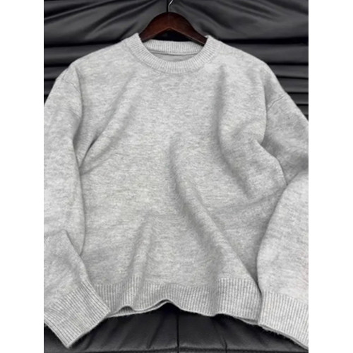 灰色慵懶風圓領針織衫男秋冬季松弛感寬松打底毛衣高級感內搭線衣 灰色慵懶風圓領針織衫男秋冬季松弛感寬松打底毛衣高級感內搭線衣