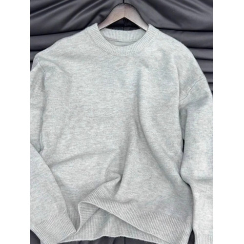 灰色慵懶風圓領針織衫男秋冬季松弛感寬松打底毛衣高級感內搭線衣 灰色慵懶風圓領針織衫男秋冬季松弛感寬松打底毛衣高級感內搭線衣