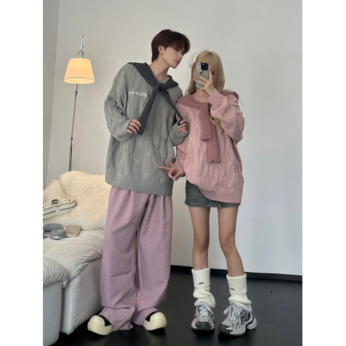 潮牌麻花套頭毛衣男女情侶裝秋冬季2025寬松慵懶風小衆披肩針織衫 潮牌麻花套頭毛衣男女情侶裝秋冬季2025寬松慵懶風小衆披肩針織衫