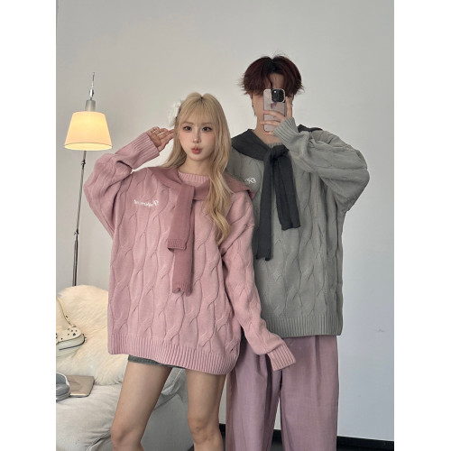 潮牌麻花套頭毛衣男女情侶裝秋冬季2025寬松慵懶風小衆披肩針織衫 潮牌麻花套頭毛衣男女情侶裝秋冬季2025寬松慵懶風小衆披肩針織衫