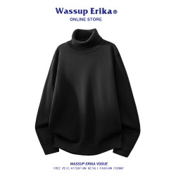 WASSUP ERIKA純棉黑色高領毛衣男秋冬內搭針織衫休閒百搭純色上衣