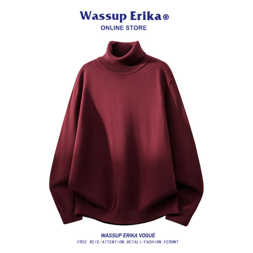 WASSUP ERIKA純棉黑色高領毛衣男秋冬內搭針織衫休閒百搭純色上衣 WASSUP ERIKA純棉黑色高領毛衣男秋冬內搭針織衫休閒百搭純色上衣