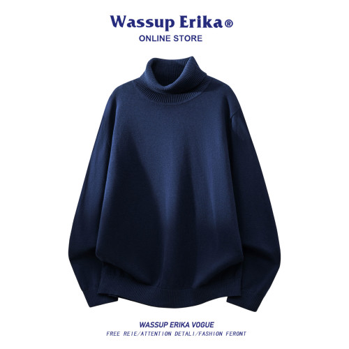 WASSUP ERIKA純棉黑色高領毛衣男秋冬內搭針織衫休閒百搭純色上衣 WASSUP ERIKA純棉黑色高領毛衣男秋冬內搭針織衫休閒百搭純色上衣