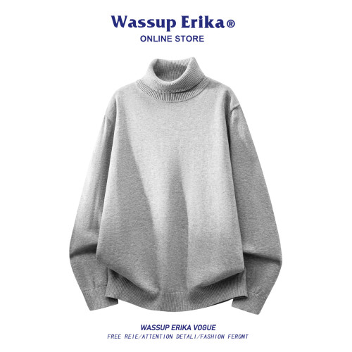 WASSUP ERIKA純棉黑色高領毛衣男秋冬內搭針織衫休閒百搭純色上衣 WASSUP ERIKA純棉黑色高領毛衣男秋冬內搭針織衫休閒百搭純色上衣