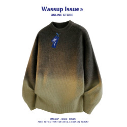 WASSUP ISSUE漸變圓領毛衣男春秋慵懶風寬松情侶針織衫秋冬新款男