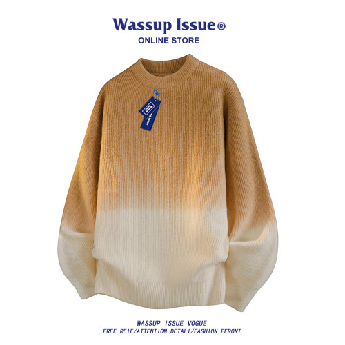 WASSUP ISSUE漸變圓領毛衣男春秋慵懶風寬松情侶針織衫秋冬新款男 WASSUP ISSUE漸變圓領毛衣男春秋慵懶風寬松情侶針織衫秋冬新款男