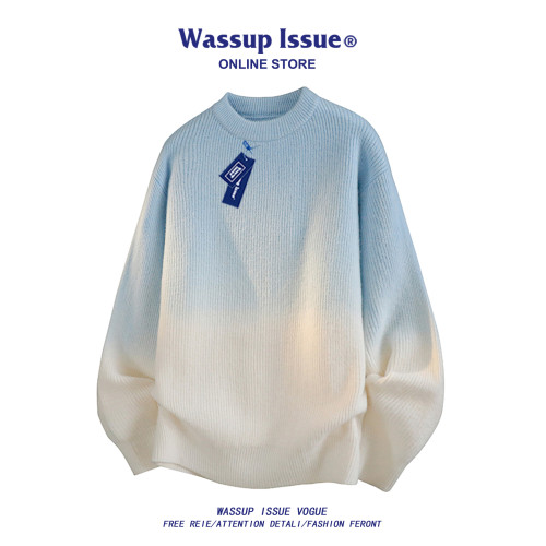 WASSUP ISSUE漸變圓領毛衣男春秋慵懶風寬松情侶針織衫秋冬新款男 WASSUP ISSUE漸變圓領毛衣男春秋慵懶風寬松情侶針織衫秋冬新款男