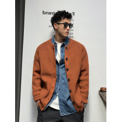 美式輕熟風休閒開衫毛衣男春秋潮牌潮流高級感男裝純色針織衫外套