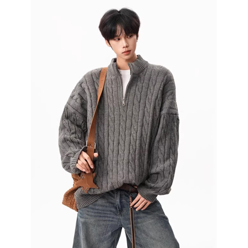 高智感半拉鍊麻花紋立領毛衣男女秋季潮牌寬松慵懶高領針織衫上衣 高智感半拉鍊麻花紋立領毛衣男女秋季潮牌寬松慵懶高領針織衫上衣