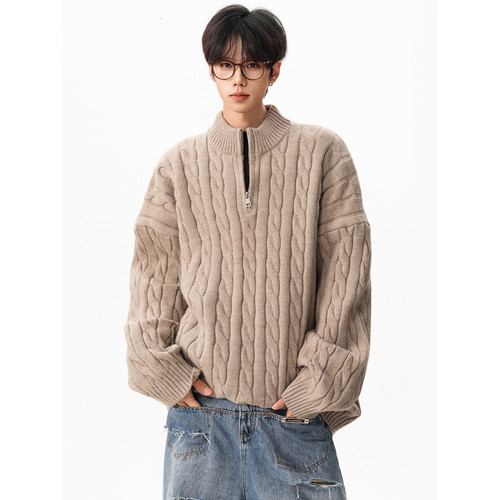 高智感半拉鍊麻花紋立領毛衣男女秋季潮牌寬松慵懶高領針織衫上衣 高智感半拉鍊麻花紋立領毛衣男女秋季潮牌寬松慵懶高領針織衫上衣