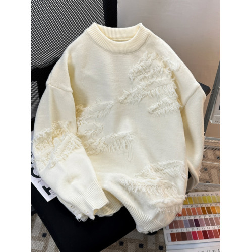 流蘇破壞感毛衣男女寬松圓領內搭針織衫秋冬季潮牌日系慵懶風外套 流蘇破壞感毛衣男女寬松圓領內搭針織衫秋冬季潮牌日系慵懶風外套