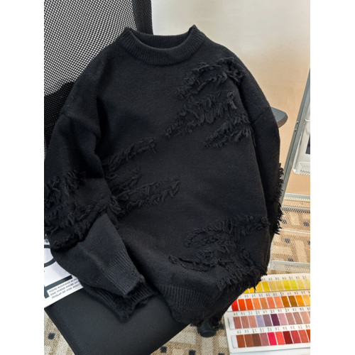 流蘇破壞感毛衣男女寬松圓領內搭針織衫秋冬季潮牌日系慵懶風外套 流蘇破壞感毛衣男女寬松圓領內搭針織衫秋冬季潮牌日系慵懶風外套