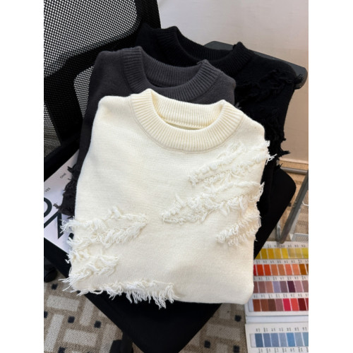 流蘇破壞感毛衣男女寬松圓領內搭針織衫秋冬季潮牌日系慵懶風外套 流蘇破壞感毛衣男女寬松圓領內搭針織衫秋冬季潮牌日系慵懶風外套