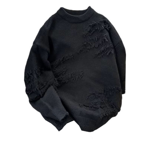 流蘇破壞感毛衣男女寬松圓領內搭針織衫秋冬季潮牌日系慵懶風外套 流蘇破壞感毛衣男女寬松圓領內搭針織衫秋冬季潮牌日系慵懶風外套