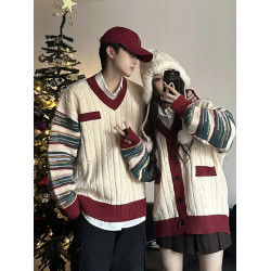 2025新品聖誕情侶裝毛衣法式復古慵懶風寬松針織衫外套高級感小衆