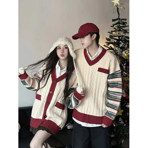 2025新品聖誕情侶裝毛衣法式復古慵懶風寬松針織衫外套高級感小衆 2025新品聖誕情侶裝毛衣法式復古慵懶風寬松針織衫外套高級感小衆