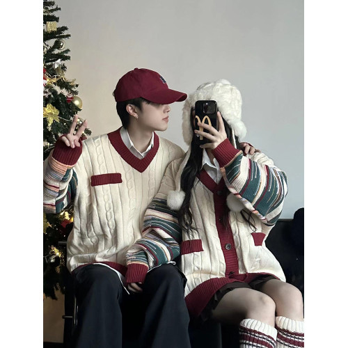 2025新品聖誕情侶裝毛衣法式復古慵懶風寬松針織衫外套高級感小衆 2025新品聖誕情侶裝毛衣法式復古慵懶風寬松針織衫外套高級感小衆