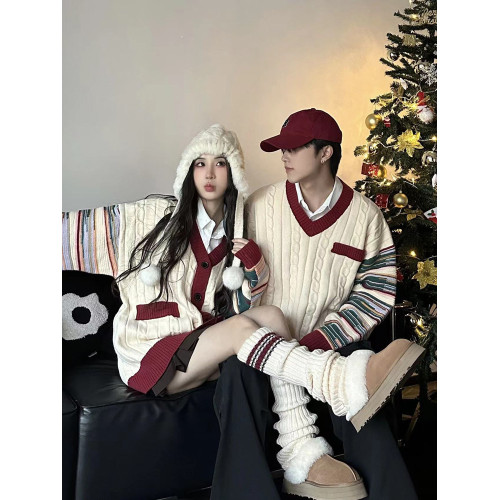 2025新品聖誕情侶裝毛衣法式復古慵懶風寬松針織衫外套高級感小衆 2025新品聖誕情侶裝毛衣法式復古慵懶風寬松針織衫外套高級感小衆