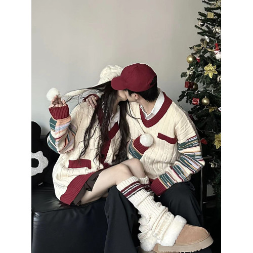 2025新品聖誕情侶裝毛衣法式復古慵懶風寬松針織衫外套高級感小衆 2025新品聖誕情侶裝毛衣法式復古慵懶風寬松針織衫外套高級感小衆