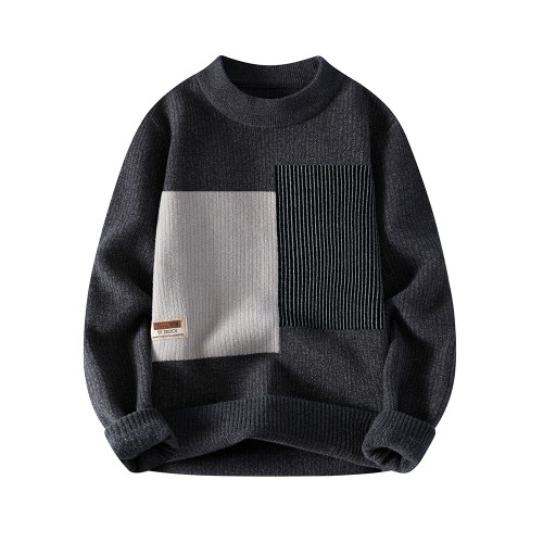 半高領毛衣男士秋冬季寬松針織打底衫個性拼接撞色內搭加厚毛線衣 半高領毛衣男士秋冬季寬松針織打底衫個性拼接撞色內搭加厚毛線衣