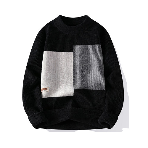 半高領毛衣男士秋冬季寬松針織打底衫個性拼接撞色內搭加厚毛線衣 半高領毛衣男士秋冬季寬松針織打底衫個性拼接撞色內搭加厚毛線衣