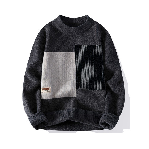 半高領毛衣男士秋冬季寬松針織打底衫個性拼接撞色內搭加厚毛線衣 半高領毛衣男士秋冬季寬松針織打底衫個性拼接撞色內搭加厚毛線衣