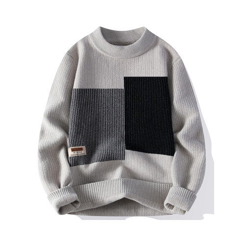 半高領毛衣男士秋冬季寬松針織打底衫個性拼接撞色內搭加厚毛線衣 半高領毛衣男士秋冬季寬松針織打底衫個性拼接撞色內搭加厚毛線衣