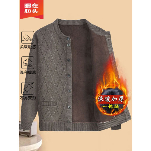 中老年爸爸開衫秋冬新款毛衣加絨針織衫老人男士外套爺爺保暖長袖 中老年爸爸開衫秋冬新款毛衣加絨針織衫老人男士外套爺爺保暖長袖