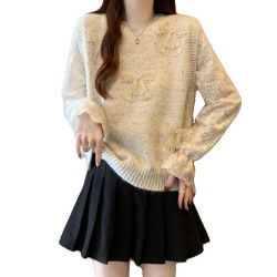 假兩件獨特漂亮正肩毛衣女2025秋季新款大碼微胖mm蕾絲喇叭袖上衣