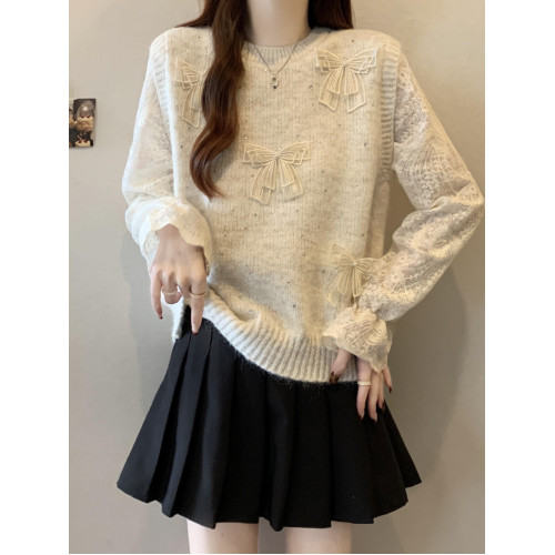 假兩件獨特漂亮正肩毛衣女2025秋季新款大碼微胖mm蕾絲喇叭袖上衣