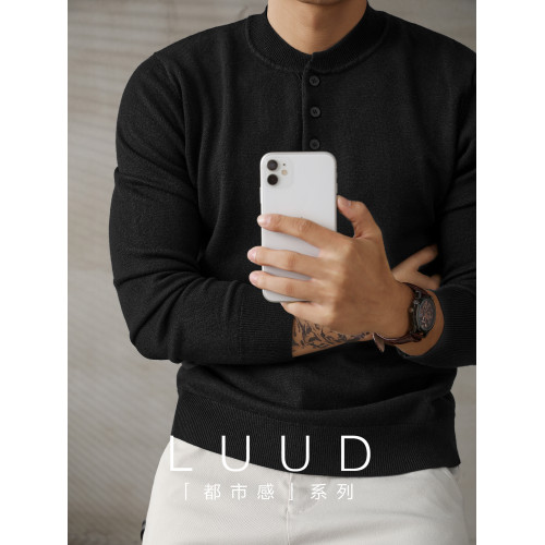 LUUD 潮流氣質範黑色亨利領修身針織衫男休閒百搭長袖打底毛線衣 LUUD 潮流氣質範黑色亨利領修身針織衫男休閒百搭長袖打底毛線衣