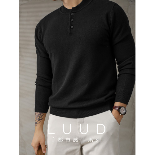 LUUD 潮流氣質範黑色亨利領修身針織衫男休閒百搭長袖打底毛線衣 LUUD 潮流氣質範黑色亨利領修身針織衫男休閒百搭長袖打底毛線衣