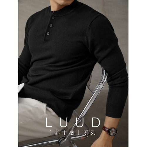 LUUD 潮流氣質範黑色亨利領修身針織衫男休閒百搭長袖打底毛線衣 LUUD 潮流氣質範黑色亨利領修身針織衫男休閒百搭長袖打底毛線衣
