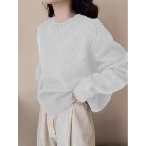 復古高級感黑色圓領毛衣女秋冬加厚寬鬆浣熊絨軟糯套頭針織衫上衣