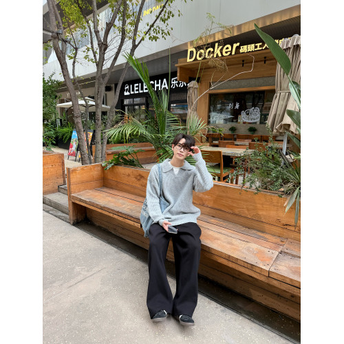 DAZO 輕羊毛混紡寬松翻領毛衣男士輕奢高級感純色缺口領針織衫 DAZO 輕羊毛混紡寬松翻領毛衣男士輕奢高級感純色缺口領針織衫