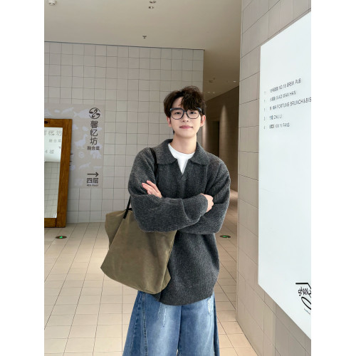 DAZO 輕羊毛混紡寬松翻領毛衣男士輕奢高級感純色缺口領針織衫 DAZO 輕羊毛混紡寬松翻領毛衣男士輕奢高級感純色缺口領針織衫