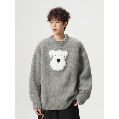 卡通毛絨小狗圓領毛衣男女冬季潮牌重磅慵懶風針織衫復古情侶外套 卡通毛絨小狗圓領毛衣男女冬季潮牌重磅慵懶風針織衫復古情侶外套
