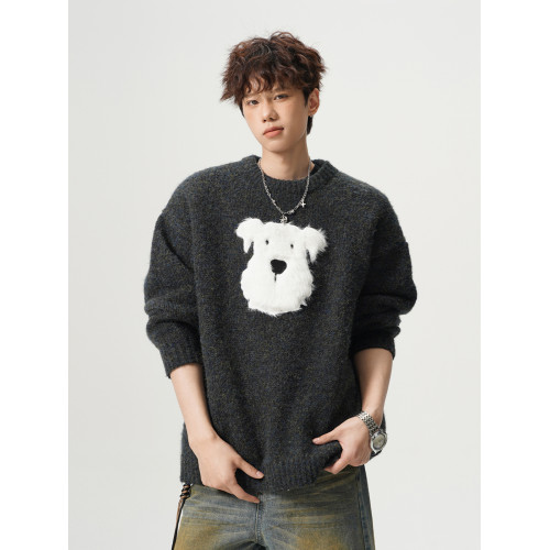 卡通毛絨小狗圓領毛衣男女冬季潮牌重磅慵懶風針織衫復古情侶外套 卡通毛絨小狗圓領毛衣男女冬季潮牌重磅慵懶風針織衫復古情侶外套