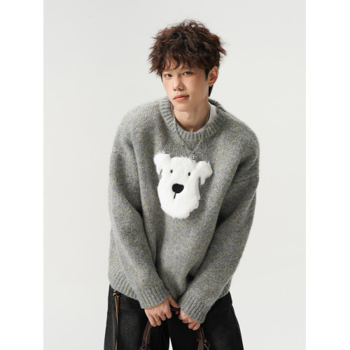 卡通毛絨小狗圓領毛衣男女冬季潮牌重磅慵懶風針織衫復古情侶外套 卡通毛絨小狗圓領毛衣男女冬季潮牌重磅慵懶風針織衫復古情侶外套