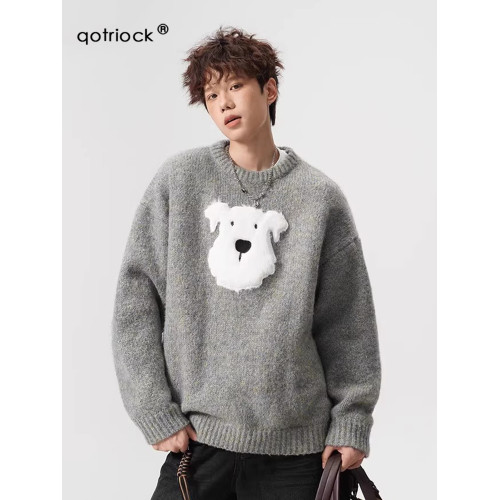 卡通毛絨小狗圓領毛衣男女冬季潮牌重磅慵懶風針織衫復古情侶外套 卡通毛絨小狗圓領毛衣男女冬季潮牌重磅慵懶風針織衫復古情侶外套